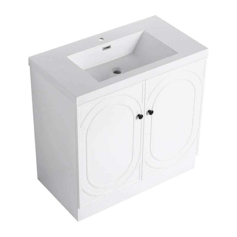 Contemporary Freestanding Bathroom Vanity With Resin Sink & Soft-Close Cabinet Doors