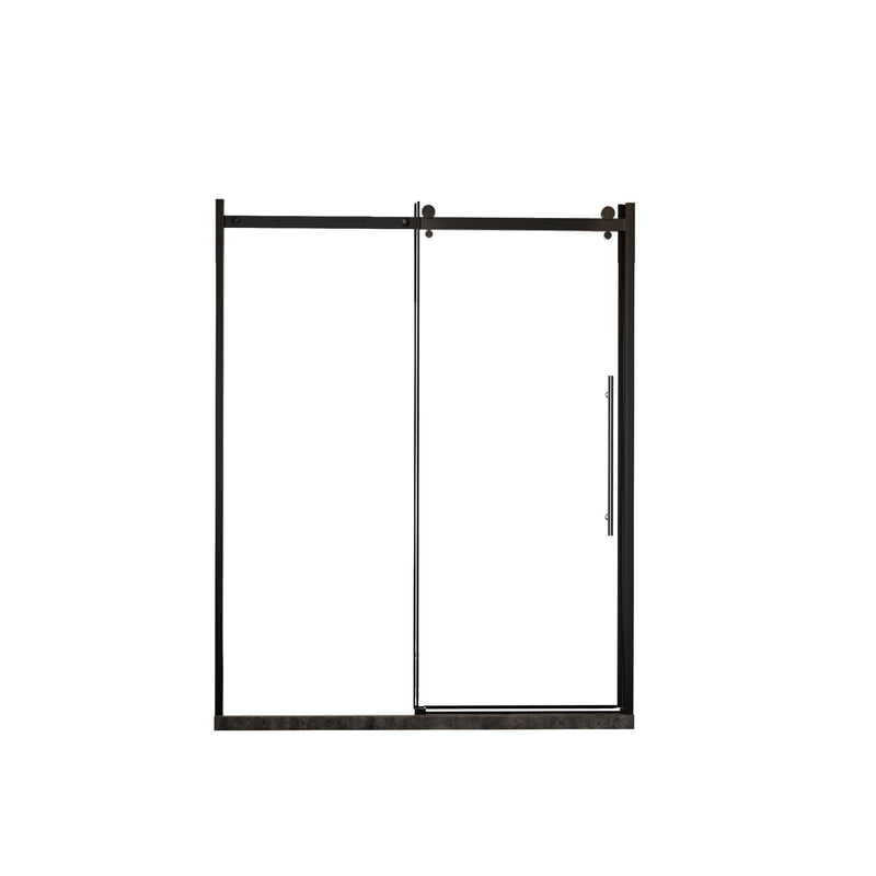 Frameless Shower Door Single Sliding, Clear Tempered Glass Shower Door With Zinc Roller Rail System, Stainless Steel Handle - Black