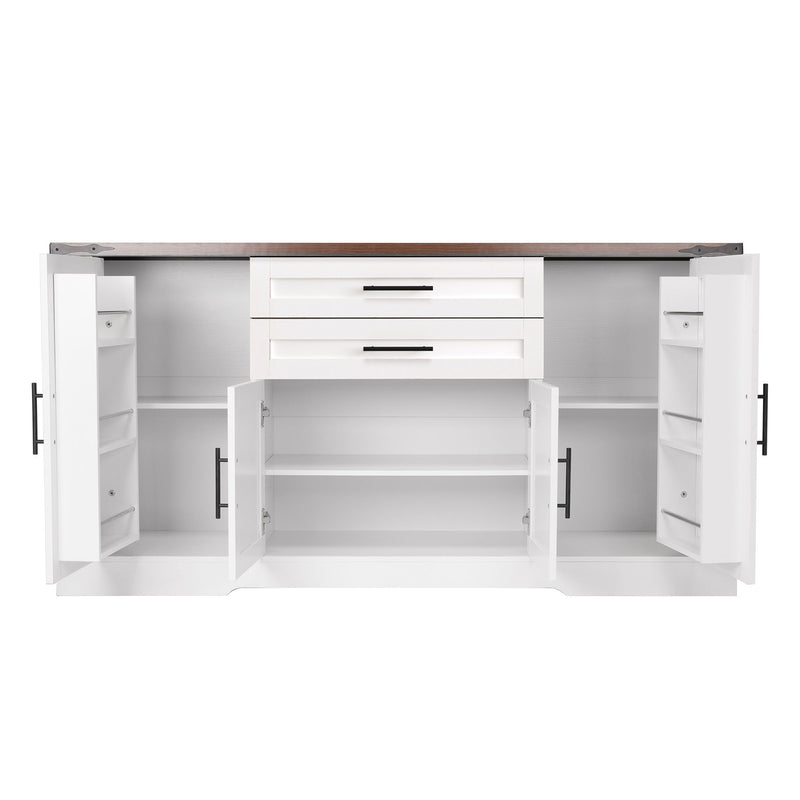 Barn Door Storage Cabinet With 2 Drawers & Door Rack, Adjustable Shelves