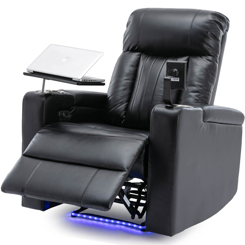 Premium Power Recliner & Storage Arms, Cupholders, Swivel Tray Table And Cell Phone Stand - Black