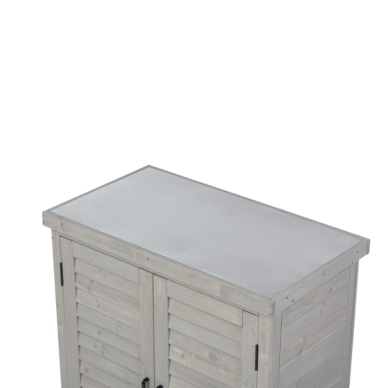 Potting Bench With Storage Cabinet And Metal Table Top For Outdoor