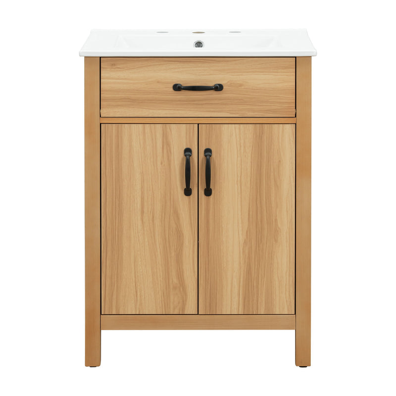 Bathroom Vanity With Flip Drawer, 2 Soft Close Doors, Adjustable Shelf And Ceramic Sink