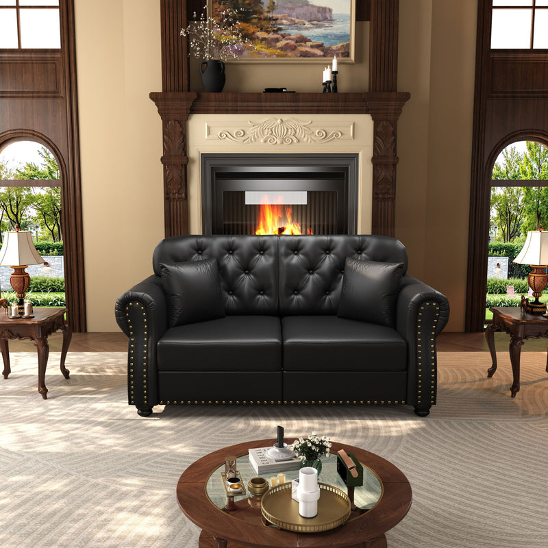 Upholstered Sofa With Nailhead Trim, Rolled Armrests With Ottoman