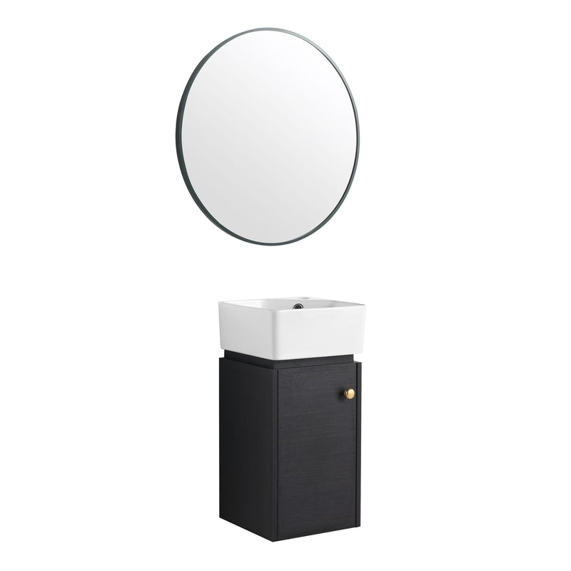 Compact Bathroom Vanity With Sink, Soft Close Door - Black Chestnut