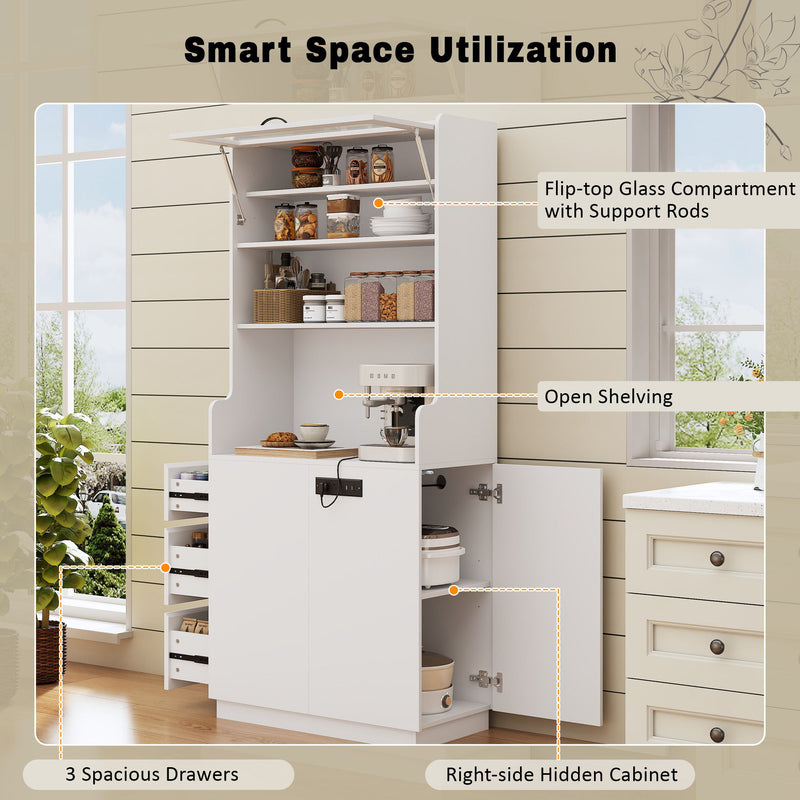 Pantry Cabinet With Hydraulic Flip Top And USB Charging Port