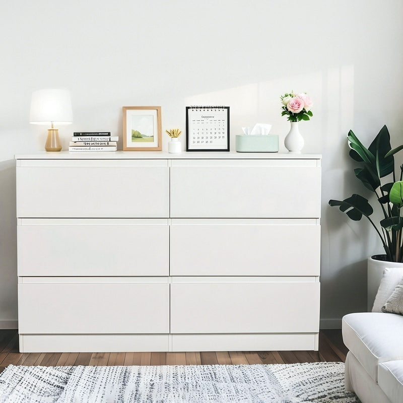 6 Drawer Dresser With Spacious Countertop And Concealed Handles