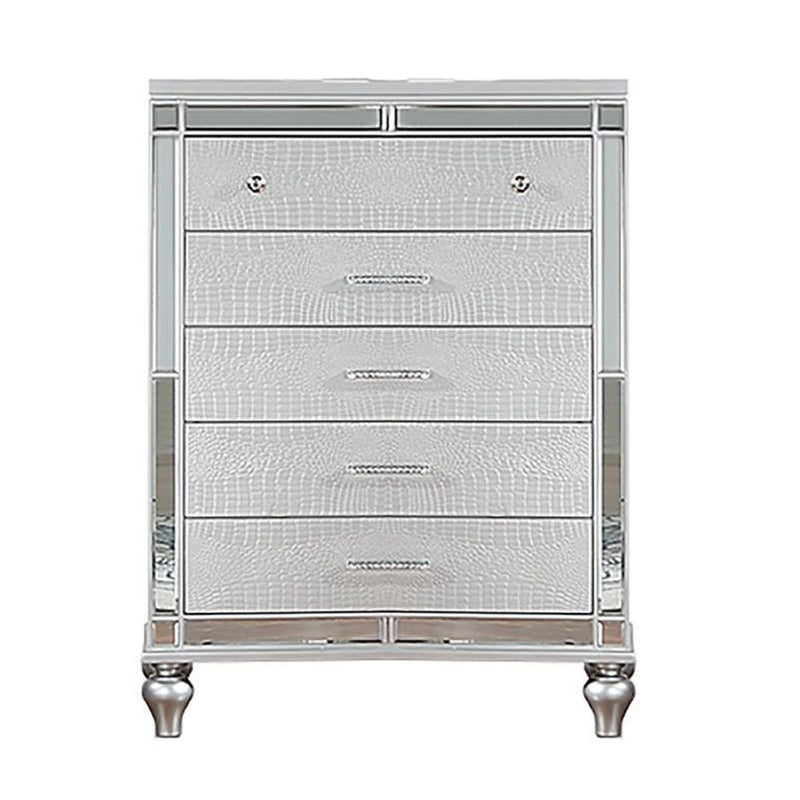 1 Piece Chest With 5 Drawers Snake Skin Bedroom Furniture - Silver