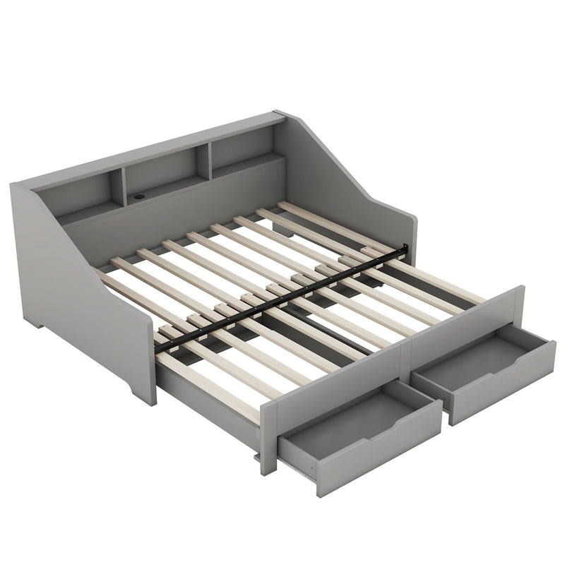 Daybed Frame With Storage Bookcases, 2 Drawers, Charging Station