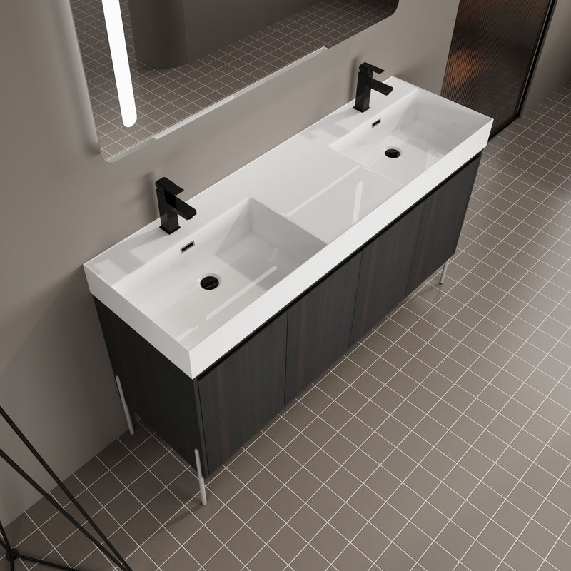 Freestanding Bathroom Vanity With Resin Sink And Storage Cabinet