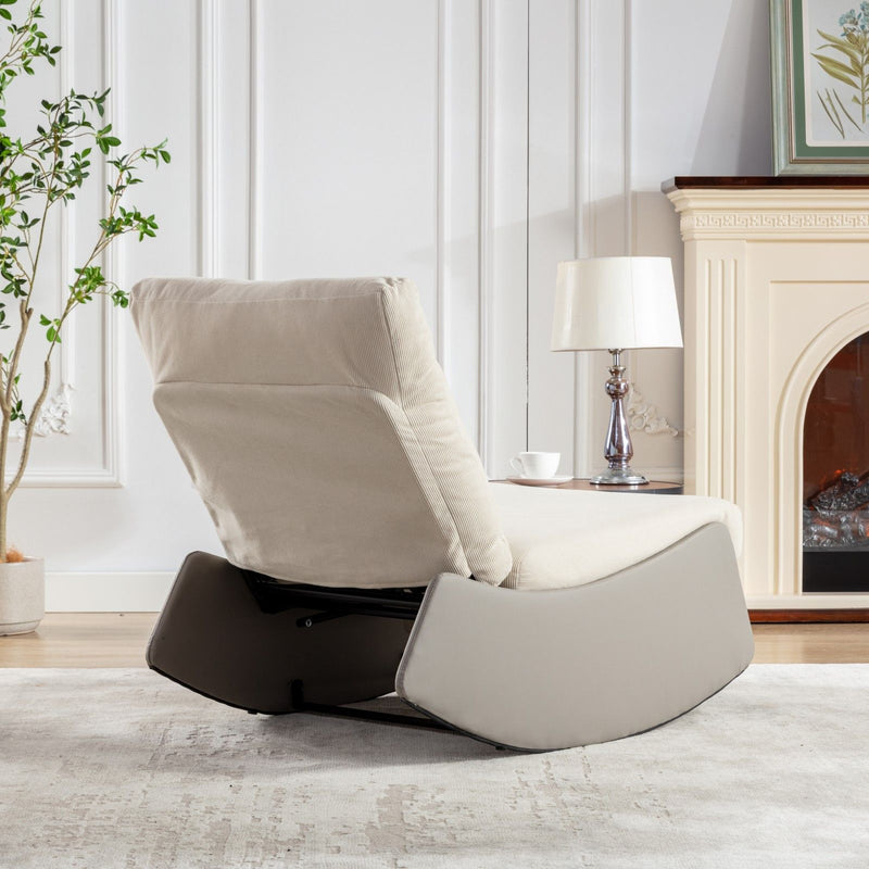 Modern Rocking Chair Recliner, Comfy Rocker Nursery Chair With Footrest, Accent Reading Chair, Upholstered Lounge Chair For Relaxing, Resting, Soft Padded Rocker For Indoor Living Room Bedroom - Gray / Beige