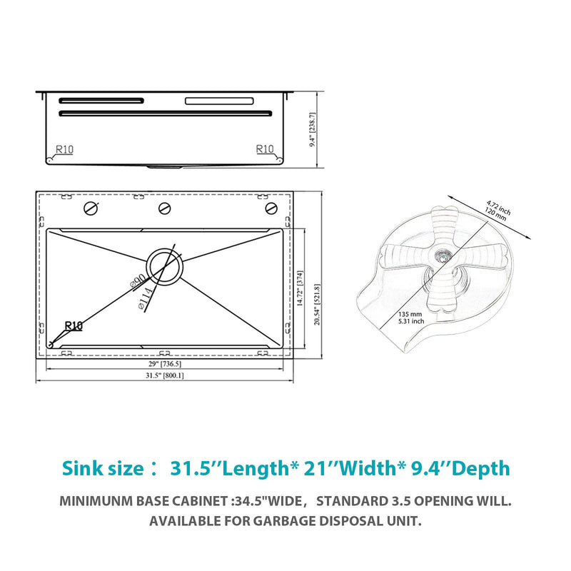 Drop In Waterfall Kitchen Sink With Pull Out Faucet & Cup Washer