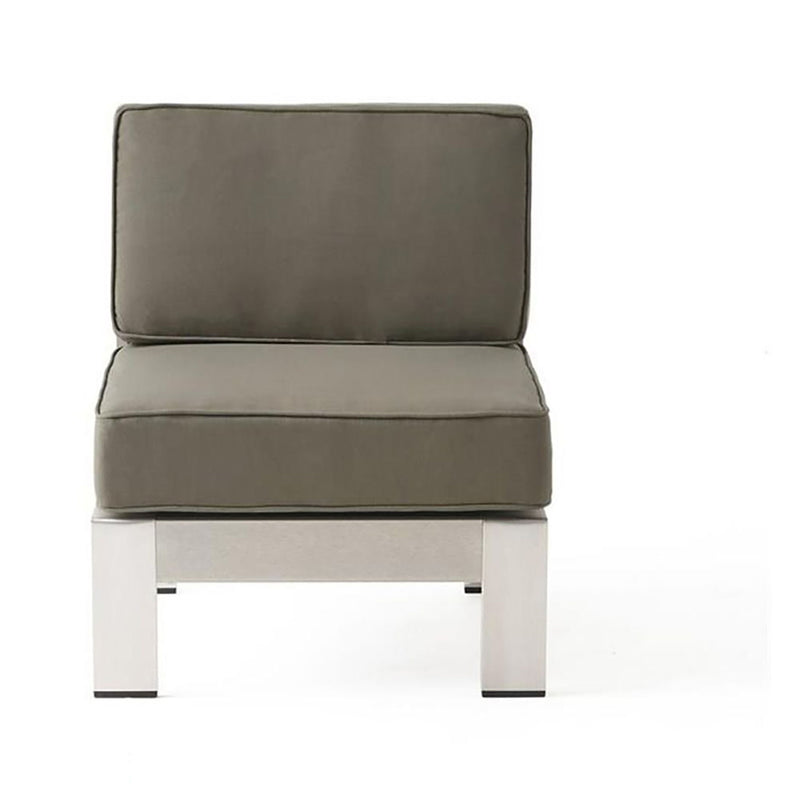 Outdoor Aluminum Armless Chair With Cushion - Khaki