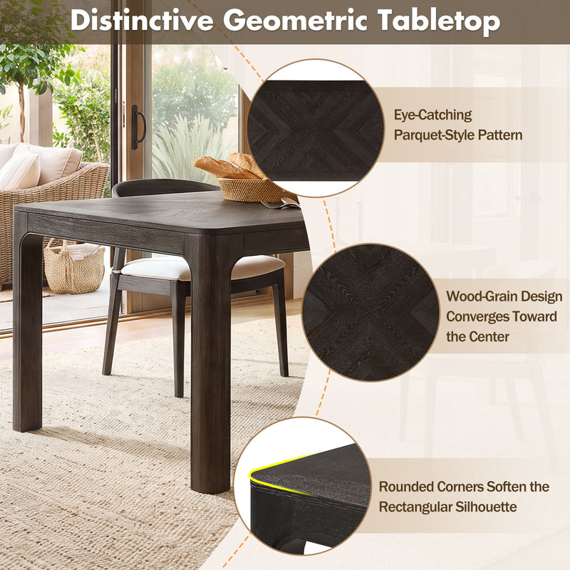 Rectangular Dining Table With Parquet Top, Rounded Corners
