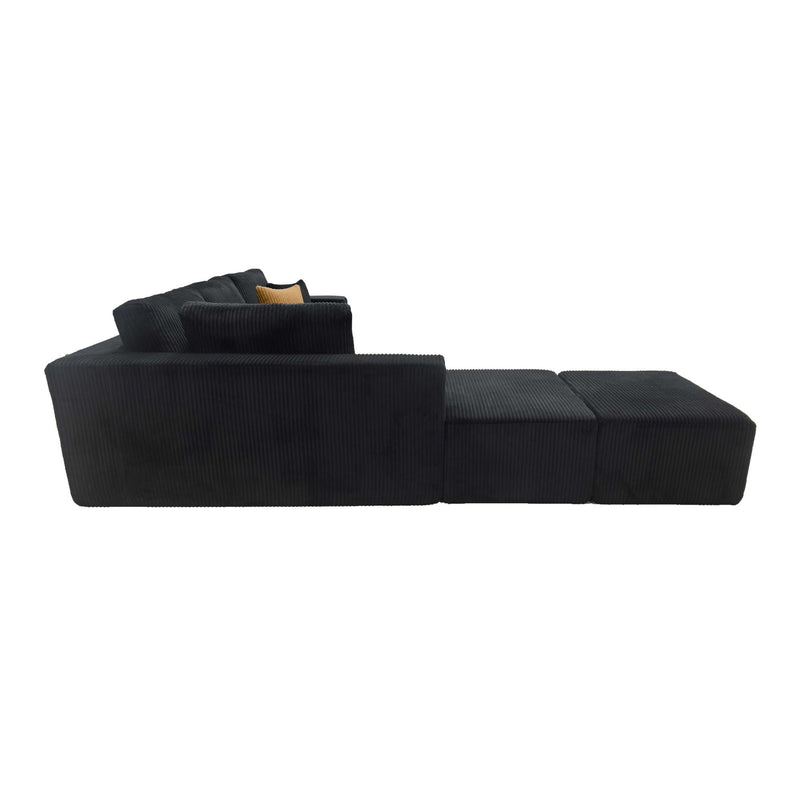 Upholstered Sectional With 2 Moveable Ottomans - Black