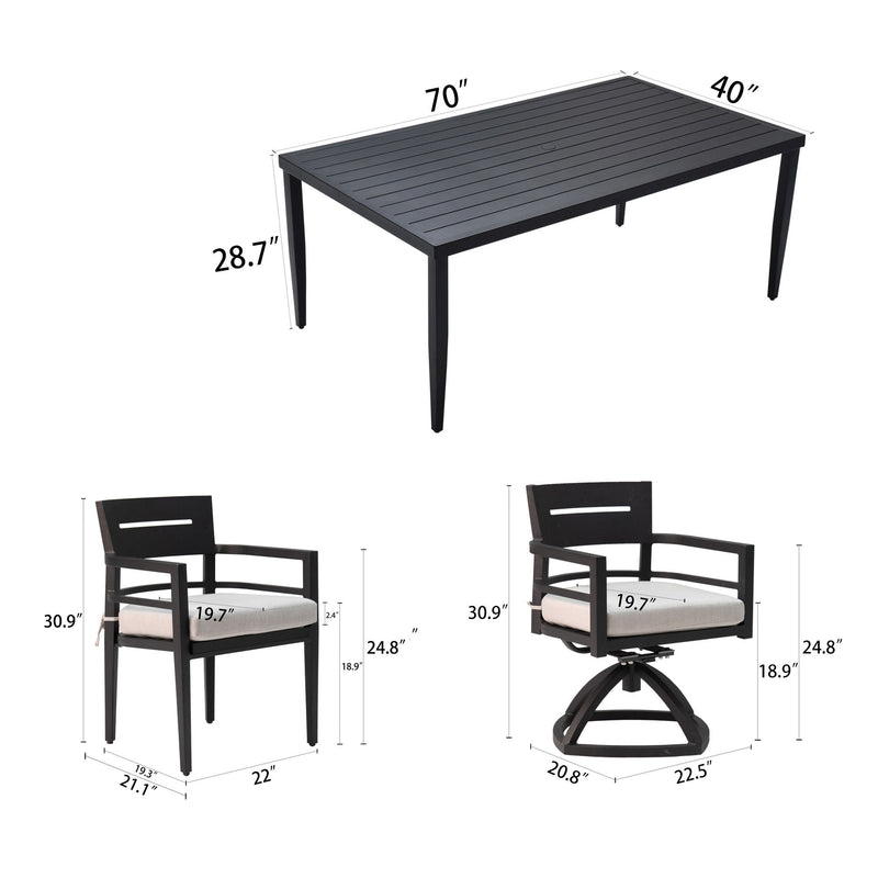Outdoor Modern Dining Set, Chairs Sunbrella Cushioned And Dining Table With Umbrella Hole