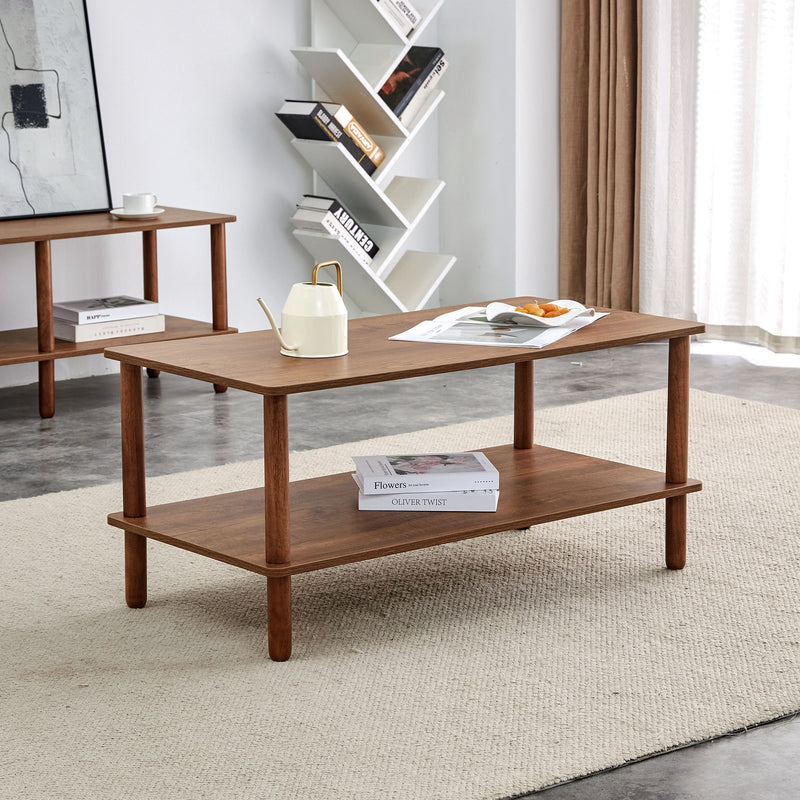 Modern 2 Tier Coffee Table With Open Storage Shelf For Living Room