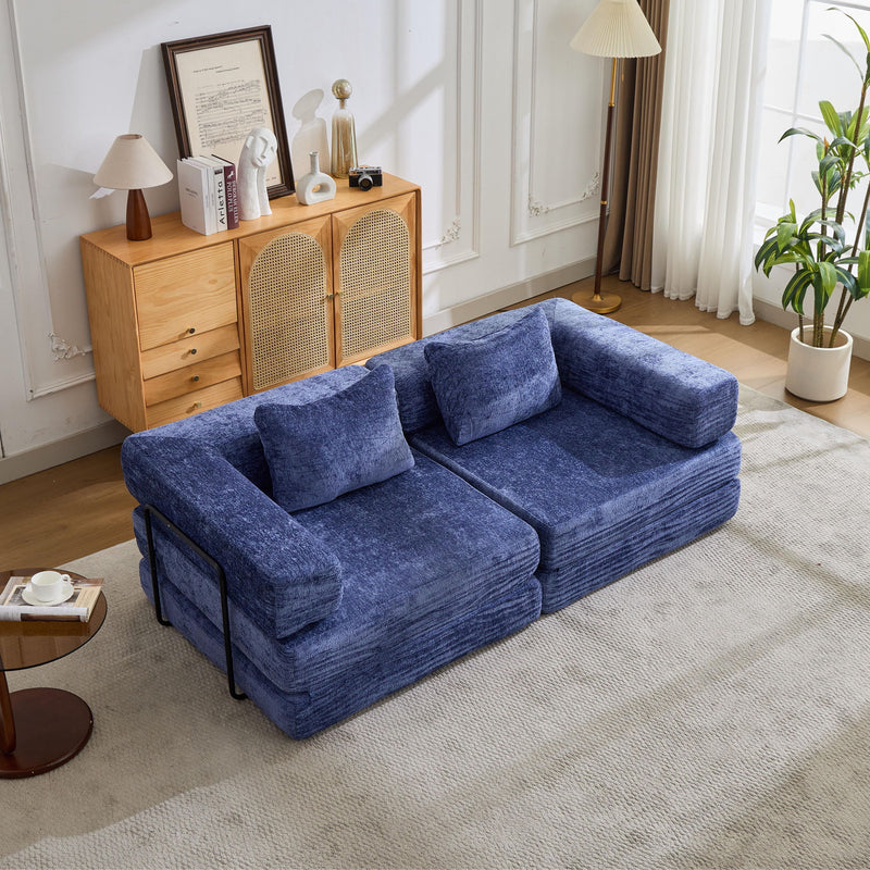 Convertible Floor Sofa Bed With Pillow Back Support Armrest
