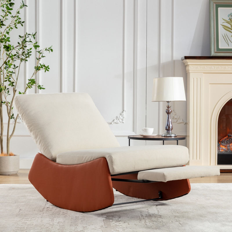 Modern Rocking Chair Recliner, Comfy Rocker Nursery Chair With Footrest, Accent Reading Chair, Upholstered Lounge Chair For Relaxing, Resting, Soft Padded Rocker For Indoor Living Room Bedroom - Orange