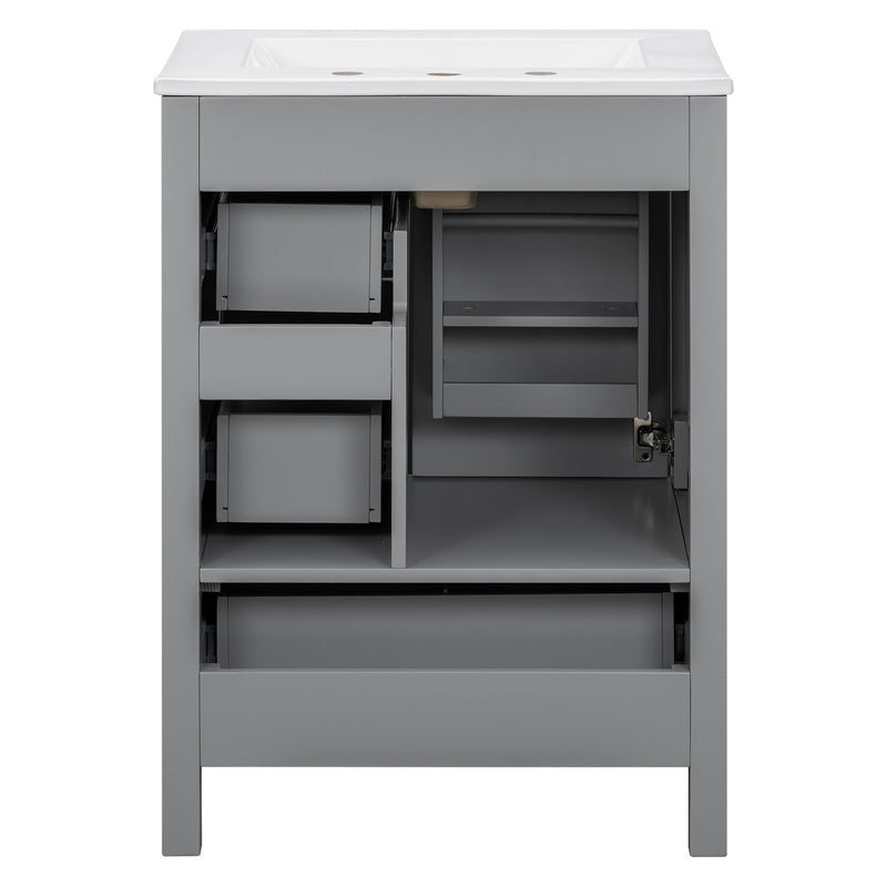 Bathroom Vanity With Sink, Soft Close Door, Double Layer Door Shelf And 3 Drawers - Gray