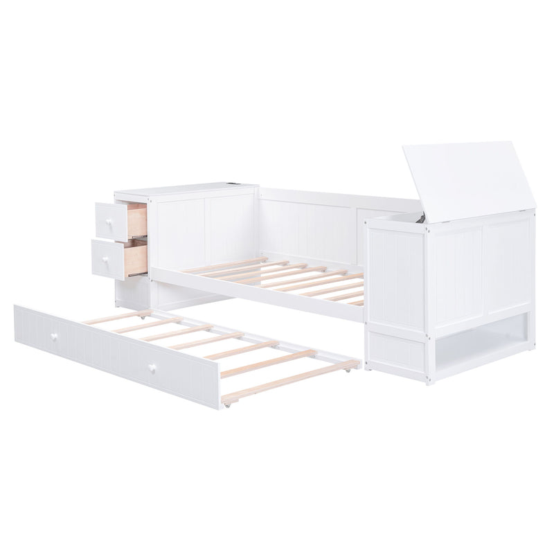 Daybed With Storage Arms, Trundle And Charging Station