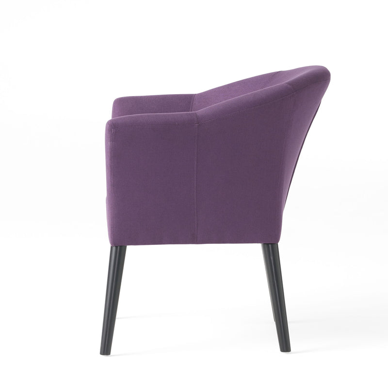 Fabric Arm Chair With Wooden Legs And Cushioned Seat - Plum