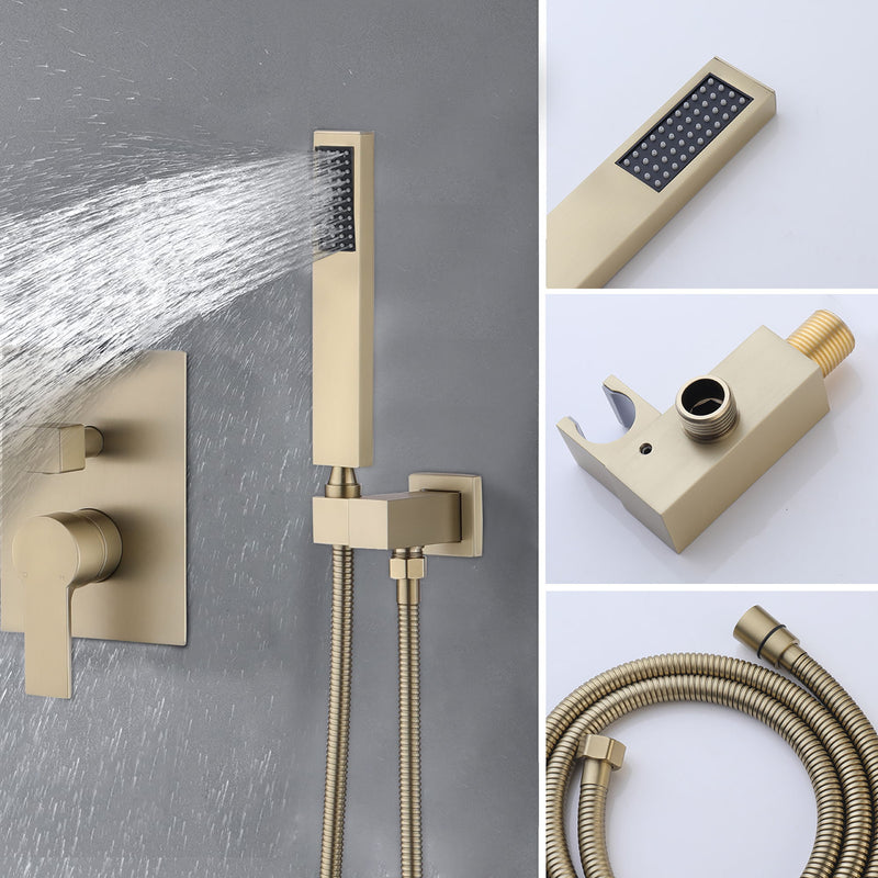 Tub Shower Faucet Set With 12" Rain Shower Head And Handheld Spray Combo