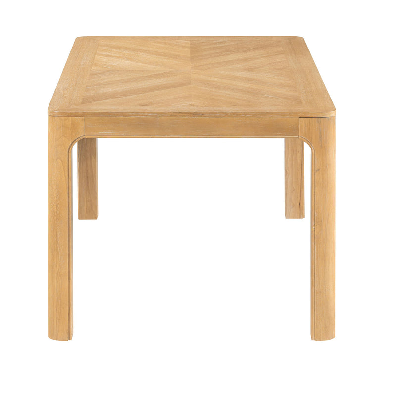 Rectangular Dining Table With Parquet Top, Rounded Corners