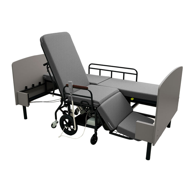 Dual Motor 3 In 1 Electric Nursing Bed Convertible To Wheelchair & Stretcher - Gray