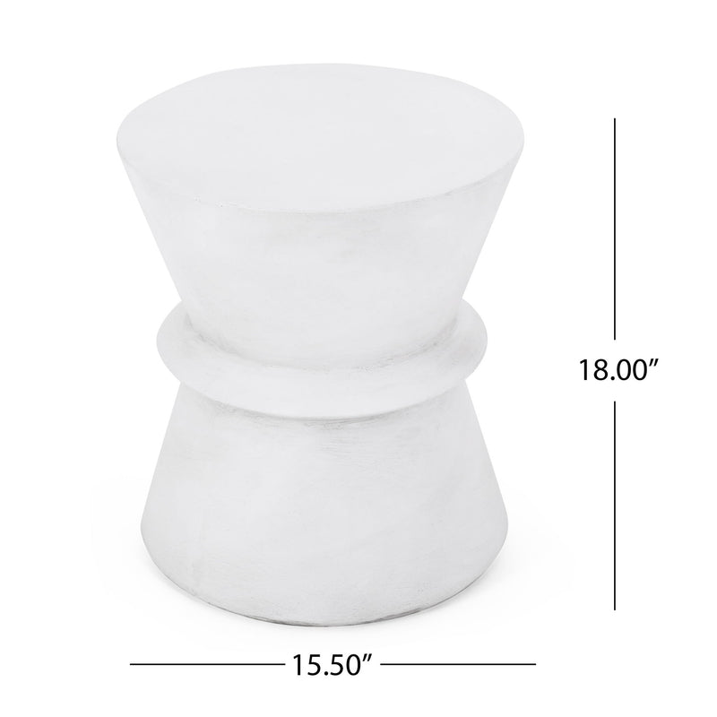 Outdoor Lightweight Concrete End Table With Hourglass Structure - Antique White