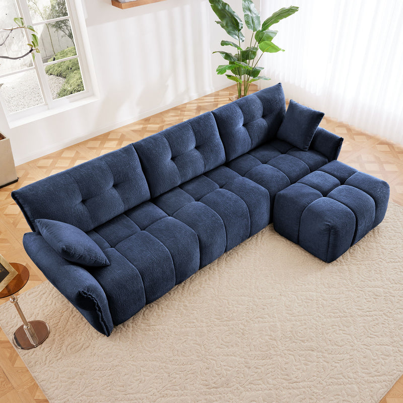 Sofa Set With Ottoman And Pillows, Textured, High Resilience Cushions