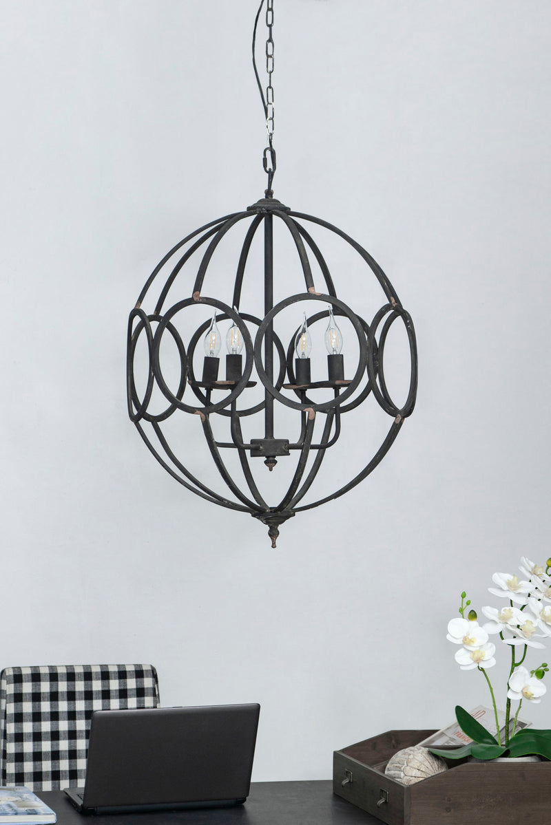 4 Light Metal Chandelier, Hanging Light Fixture With Adjustable Chain For Kitchen, Bulb Not Included - Black
