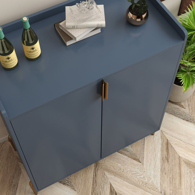 Wine Bar Cabinet With Adjustable Shelf, 2 Door Sideboard With Soft-Closing Hinges And Feet