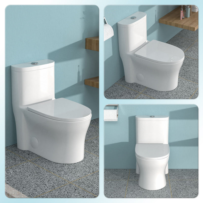 1 Piece Toilet For Bathroom, Dual Flush 1.22/1.6 Gpf, Soft Closing Seat - White