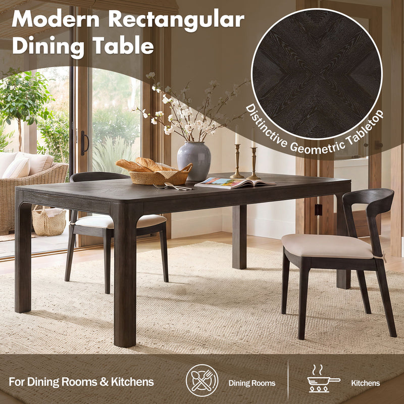Rectangular Dining Table With Parquet Top, Rounded Corners