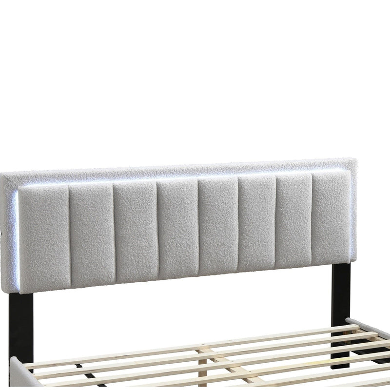Bed With Channel Tufting And Built In LED Headboard