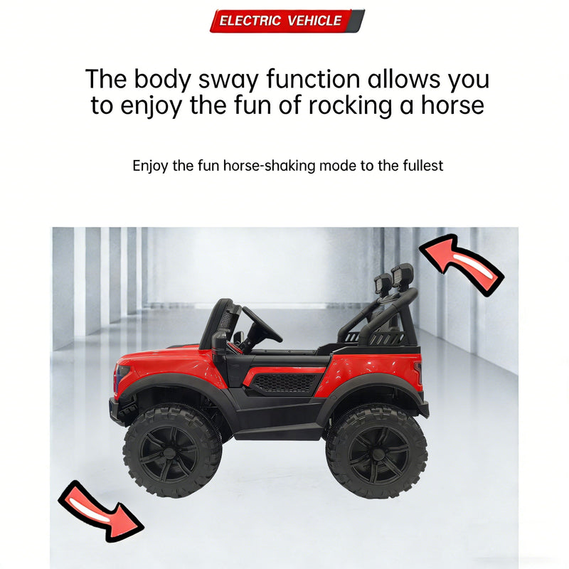 Kids Electric Ride On Car With Remote Control, LEd Lights, Music Player, Swing Function, 4 Wheel Shock Absorption - Red