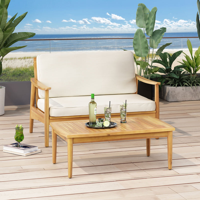 Outdoor Acacia Wood Loveseat Set With Coffee Table