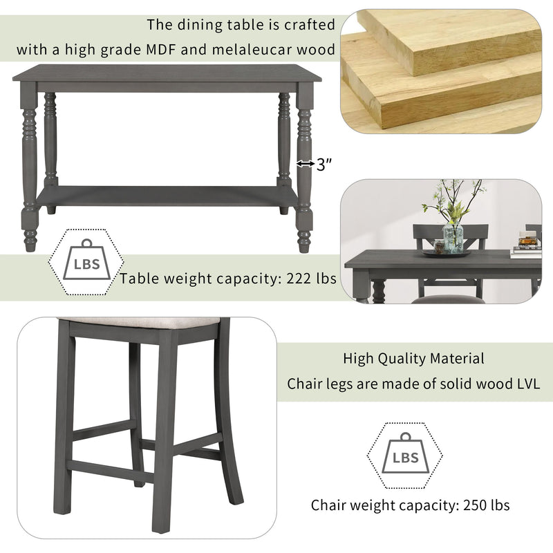 Counter Height Dining Set With Shelf, 4 Chairs And Bench