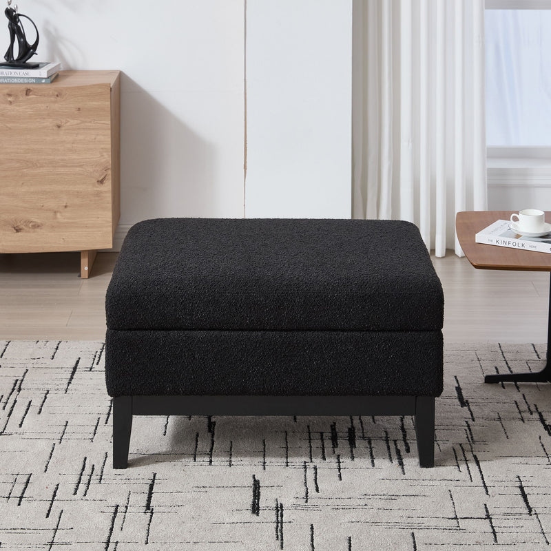 Upholstered Storage Ottoman With Reversible Lid Coffee Table With Rubberwood Legs