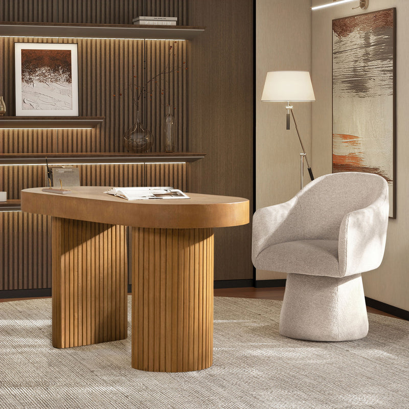 Jesse - Single Drawer Fluted Oval Console Desk - Honey Brown
