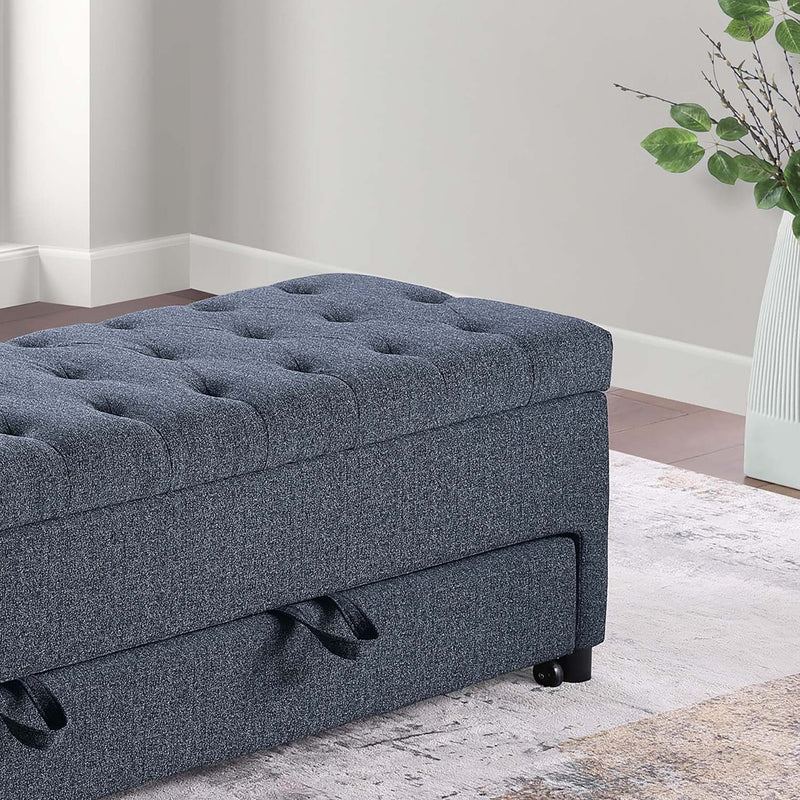 Storage Ottoman With Tufted Seat And Underseat Drawer