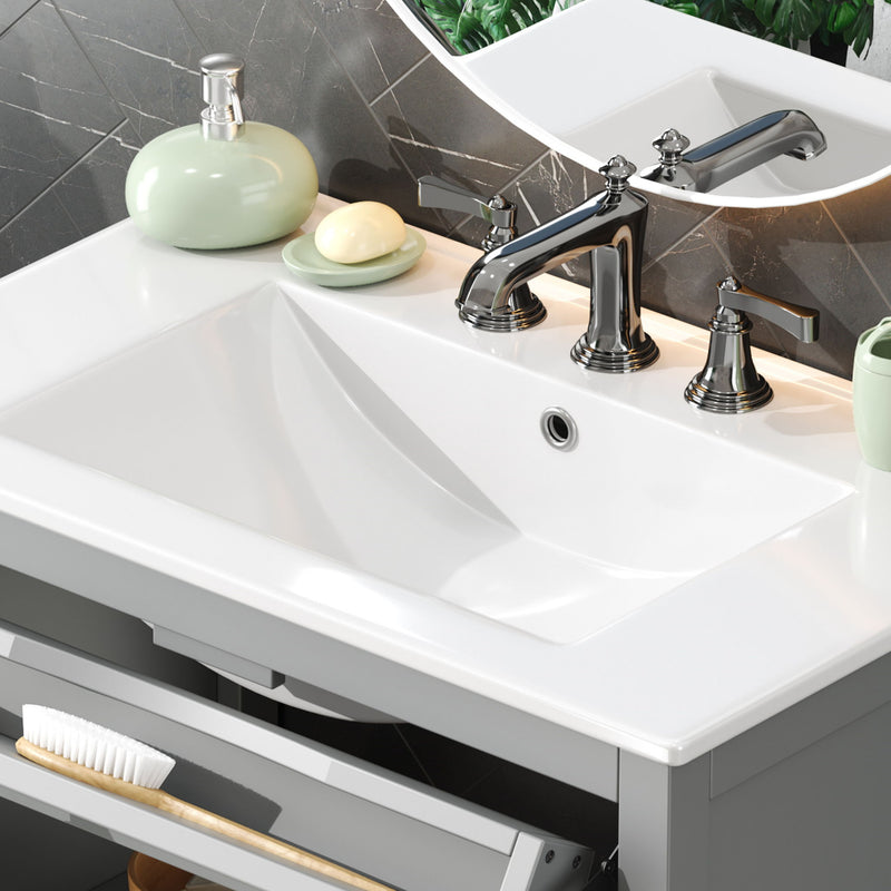 Bathroom Vanity With Ceramic Sink, Adjustable Shelf & Tip Out Tray
