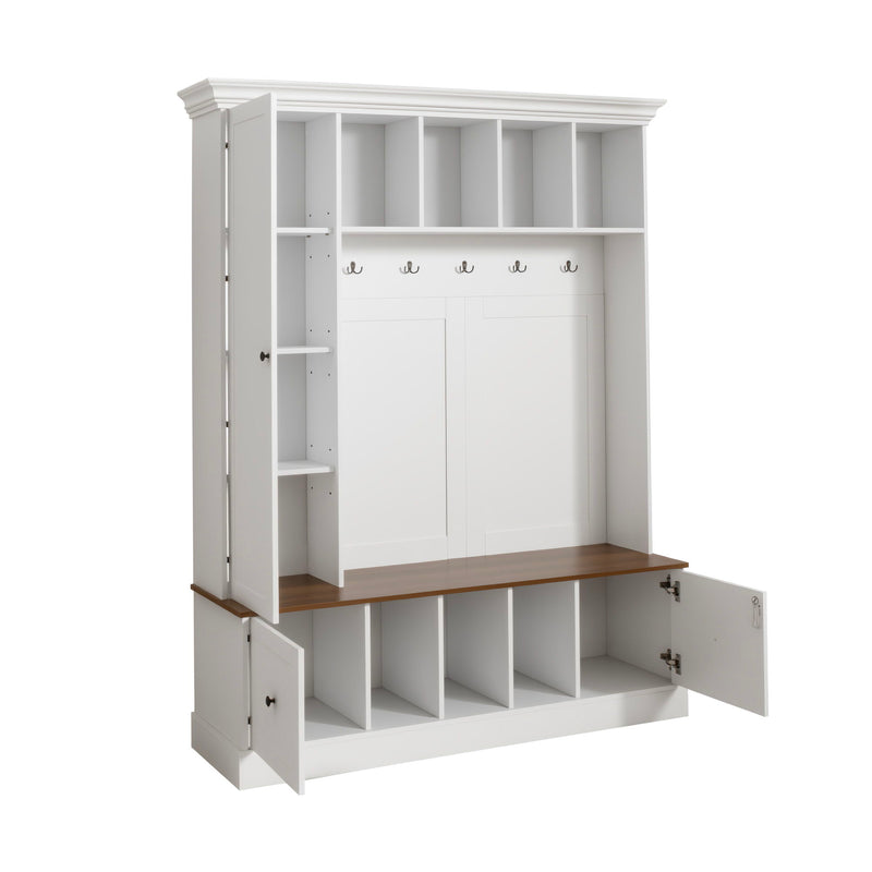 Hall Tree With Shoe Storage Bench, Entryway Coat Rack With 5 Hooks