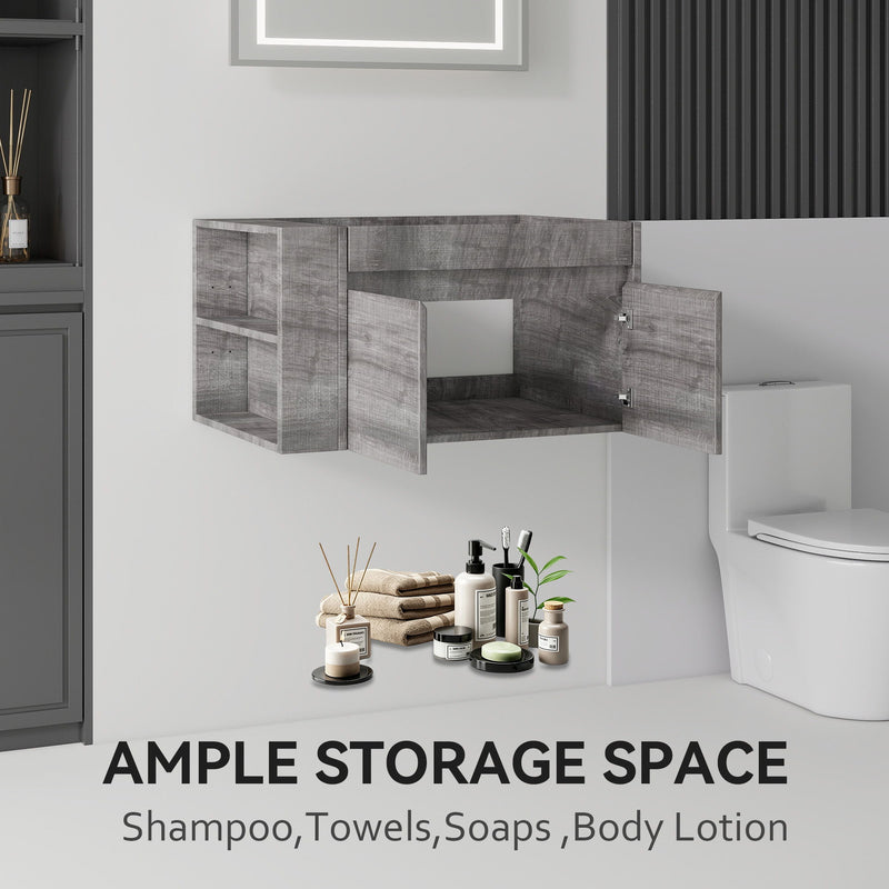 Floating Bathroom Vanity Cabinet, Soft Close Double Drawers, Open Side Storage, Wall Mounted, Cabinet Only