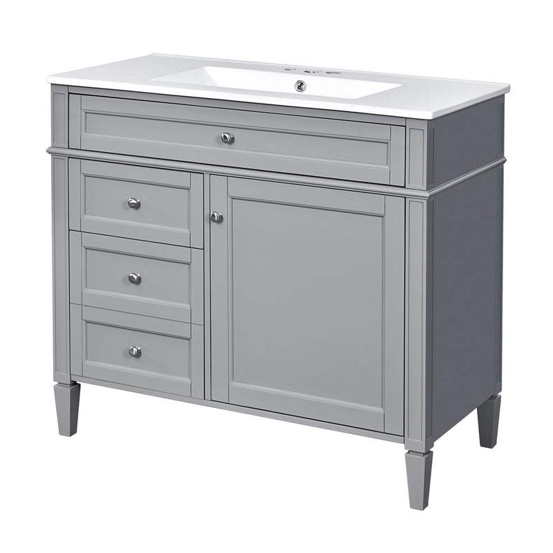 Bathroom Vanity With Mirror Cabinet, Single Sink With 2 Soft Closing Doors And 4 Drawers