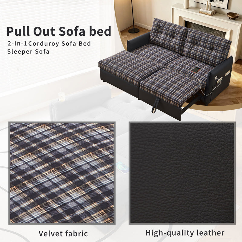 Sleeper Sofa, Expandable Sectional With Ottoman For Living Room - Black