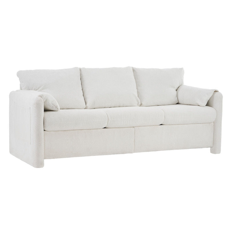 Modern 3 Seater Sofa Chenille Couch Plush Triple Seater Sofa With High Density Foam Cushions, Deep Seat Living Room Couch For Family Room, Apartment & Home Theater - Ivory White