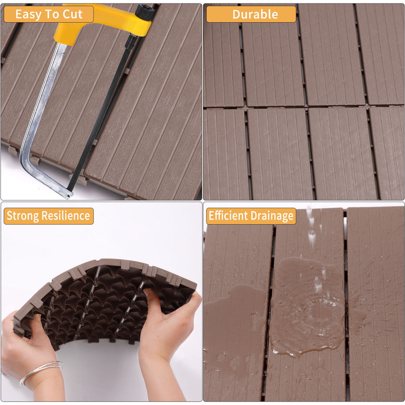 Plastic Interlocking Deck Tiles, Waterproof All Weather Use