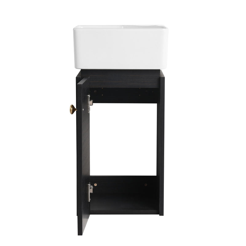 Compact Bathroom Vanity With Sink, Soft Close Door - Black Chestnut