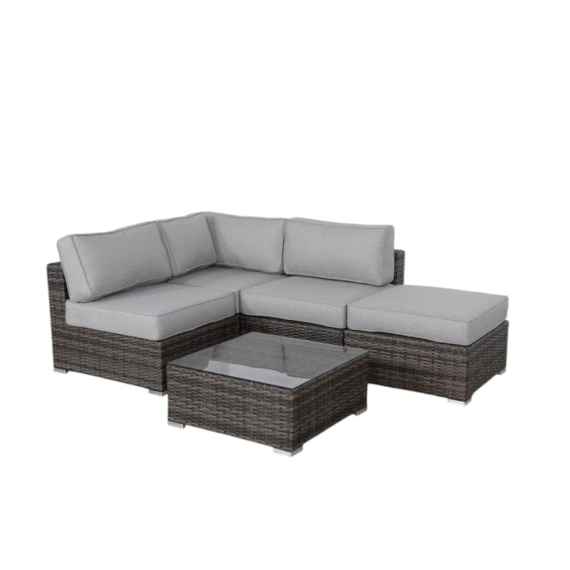 Wicker 3 Piece Seating Group With Plush Cushions, Sofa, Ottoman, And Glass Coffee Table - Brown